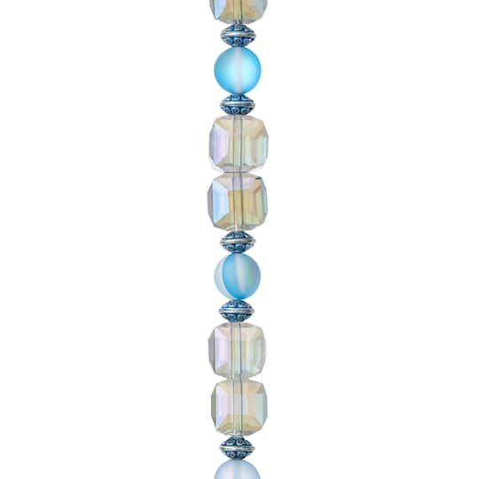 12 Pack: Aqua Mixed Glass Round &#x26; Cube Beads by Bead Landing&#x2122;